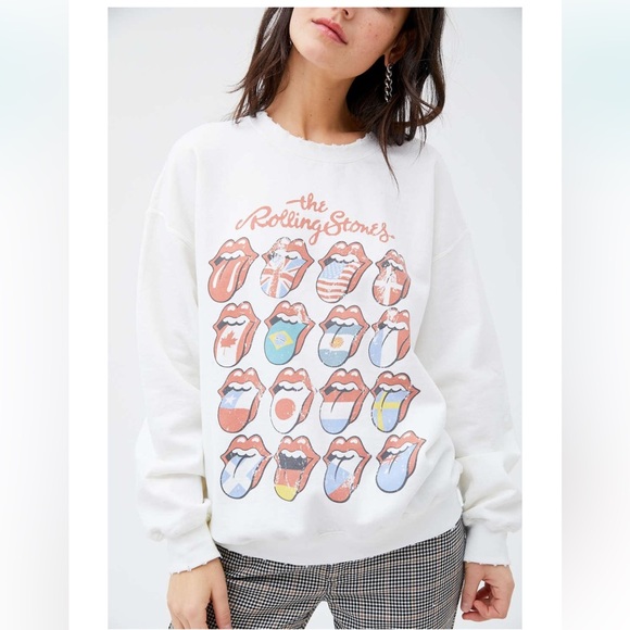 Urban Outfitters The Rolling Stones Distressed Sweatshirt Lips Licks size M New - Picture 3 of 8